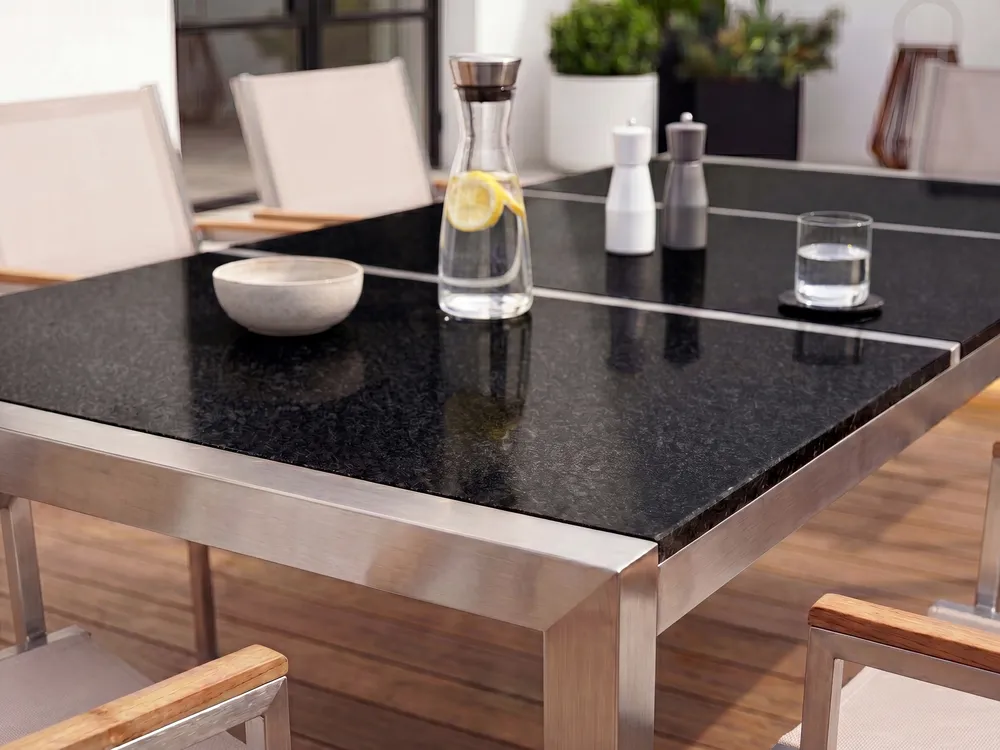 Garden Dining Table GROSSETO 180 cm 90 cm Granite Polished Black_773790