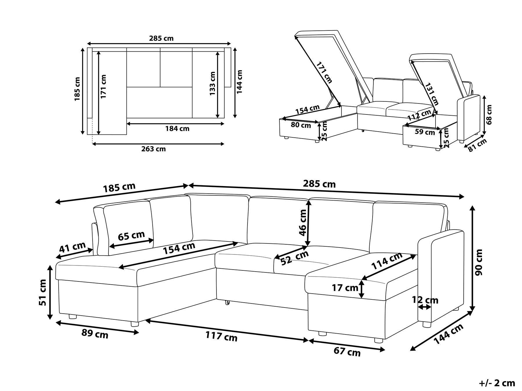 U-Shape Sofa Bed 5 Seater KARRABO with Storage Fabric Dark Grey_800307