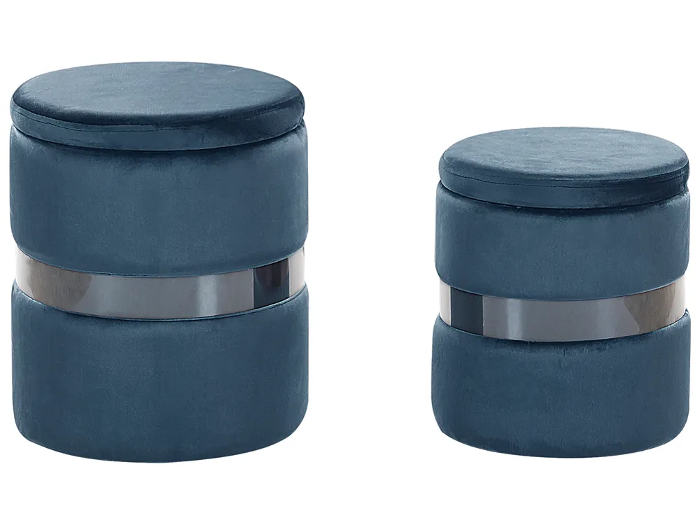 Set of 2 Storage Pouffes DORIS Velvet Blue