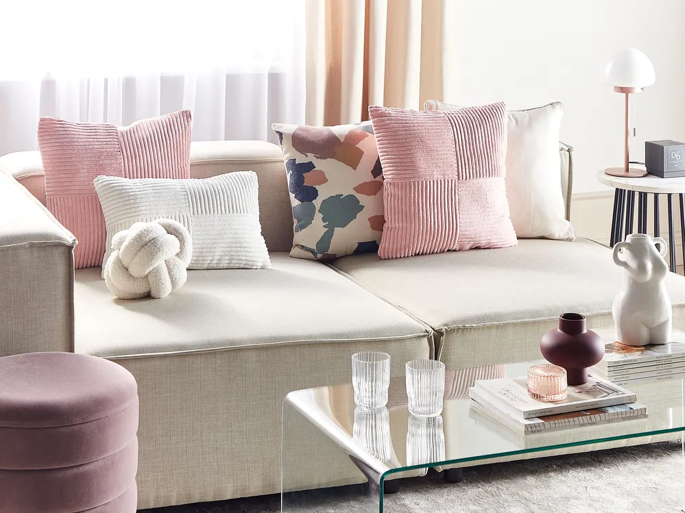 Set of 2 Decorative Cushions MILLET 43 x 43 cm Corduroy Pink Geometric Pattern