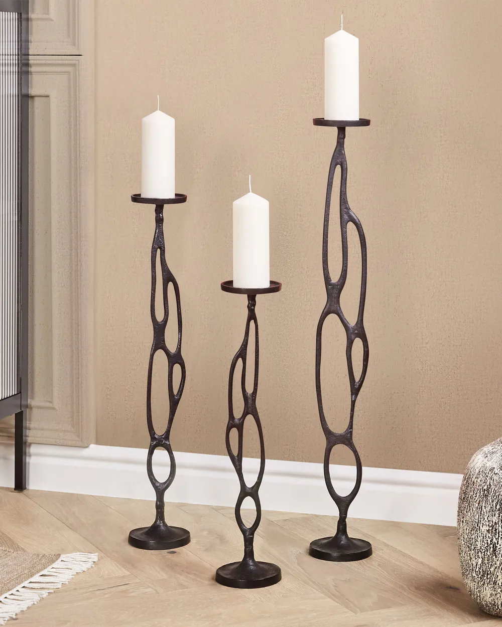 Set of 3 Candle Holders BUNI 54/68/84 cm Metal Black