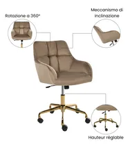Kontorstol PALMDALE Fløyel Gråbrun_1073322