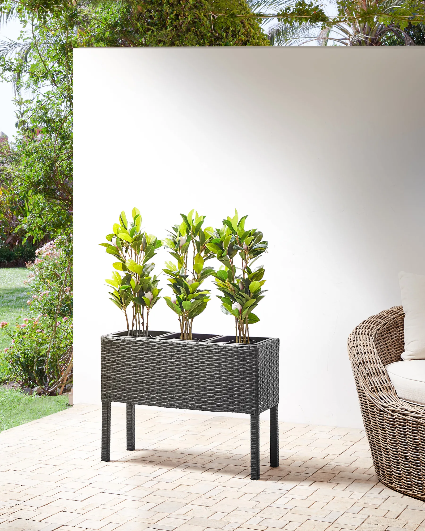 Elevated Plant Pot CARAGANA 77 cm PE Rattan Black_896845