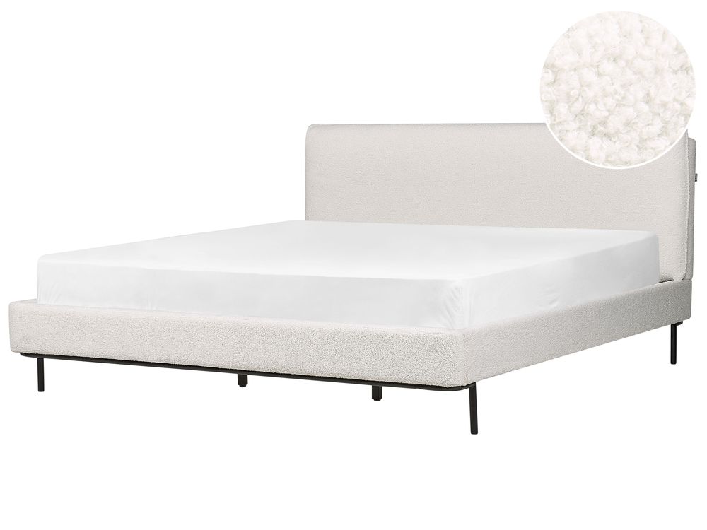 Säng med lamellram Bouclé CORIO 180 x 200 cm Off-White