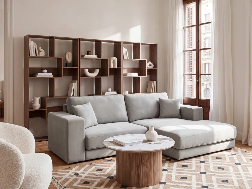 Corner Sofa 3 Seater LOFOTEN Fabric Light Grey Left Hand
