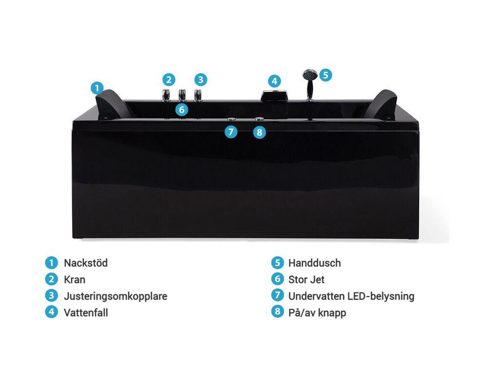 Hörnbubbelbadkar med LED VARADERO 1830 x 900 mm Svart Vänstervänd_787095
