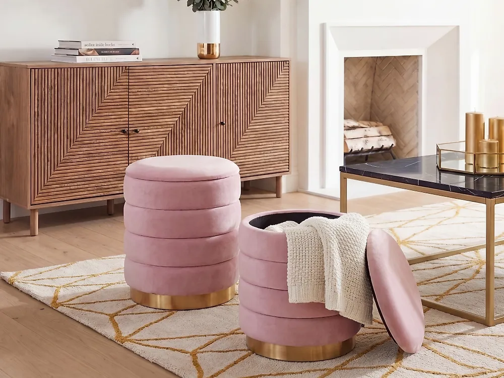 Set of 2 Storage Pouffes GARLAND Velvet Pink_837451