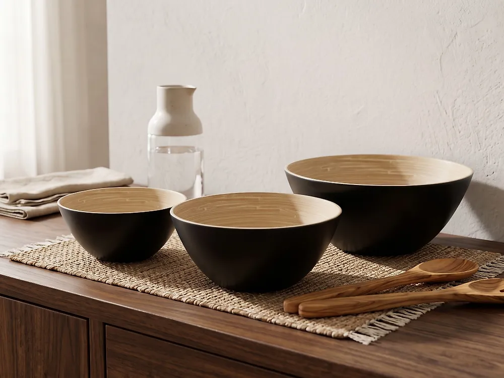 Set of 3 Bowls BONHEUR Bamboo Black_1175263