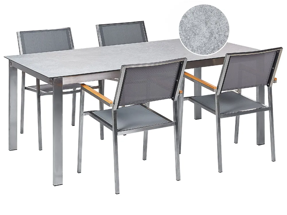 Garden Dining Set 4 Seater COSOLETO/GROSSETO Tempered Glass Marble Effect Grey