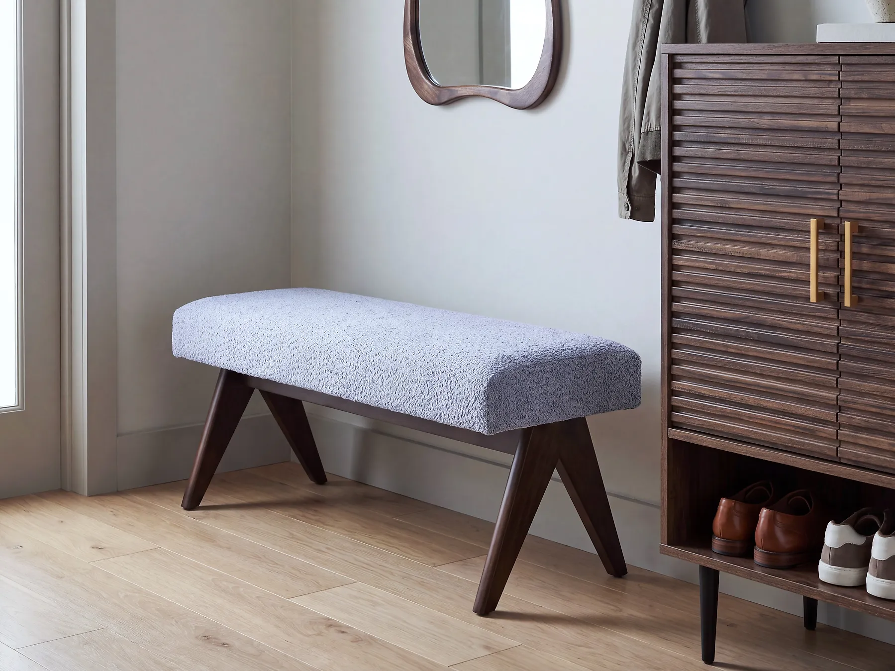 Upholstered Bench TAMRE Chenille Light Blue/ Dark Brown_1183136