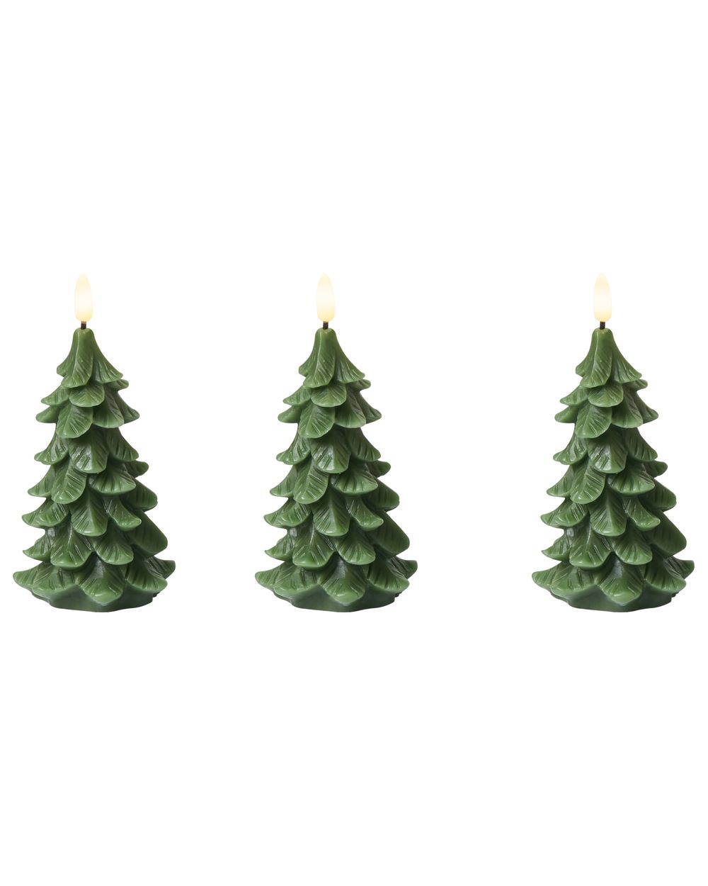 Set of 3 LED Candles VELOURA 16 cm Christmas Tree Green