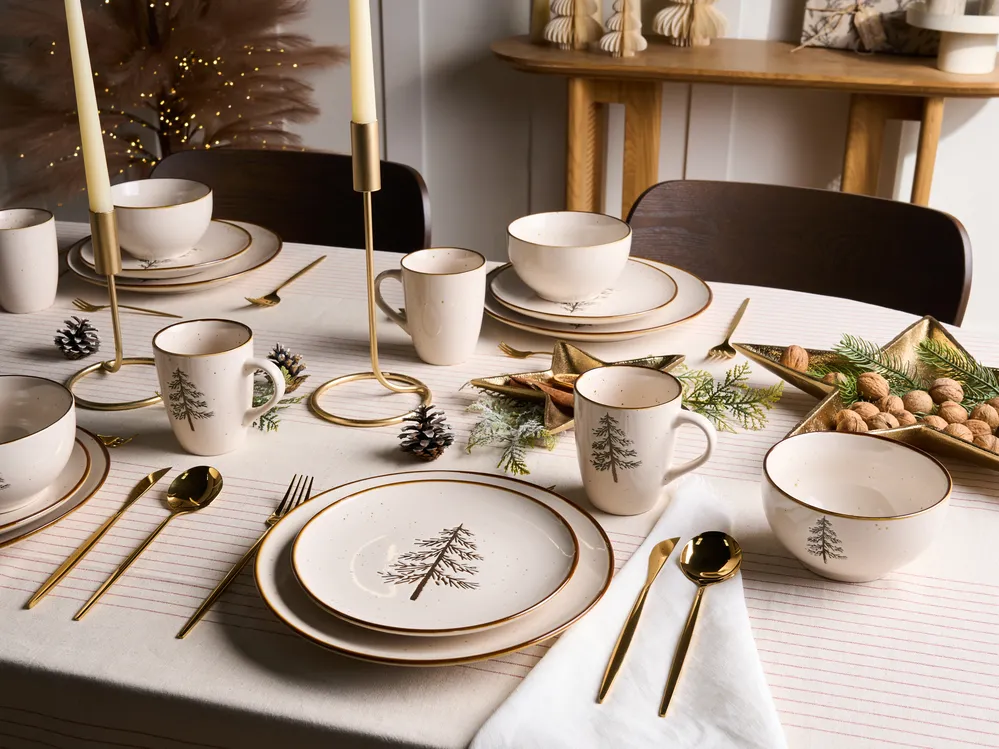 Set of 16 Dinnerware CLOVES Stoneware Off-White