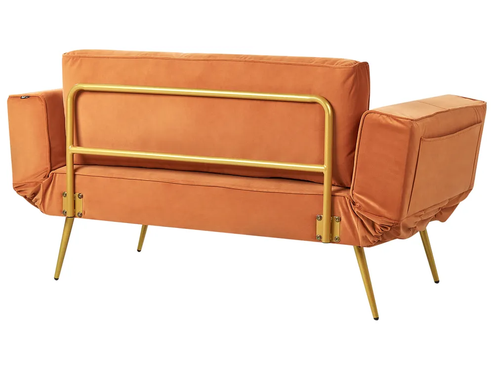 Sofa Bed 2 Seater SAARELA Velvet Orange_932724