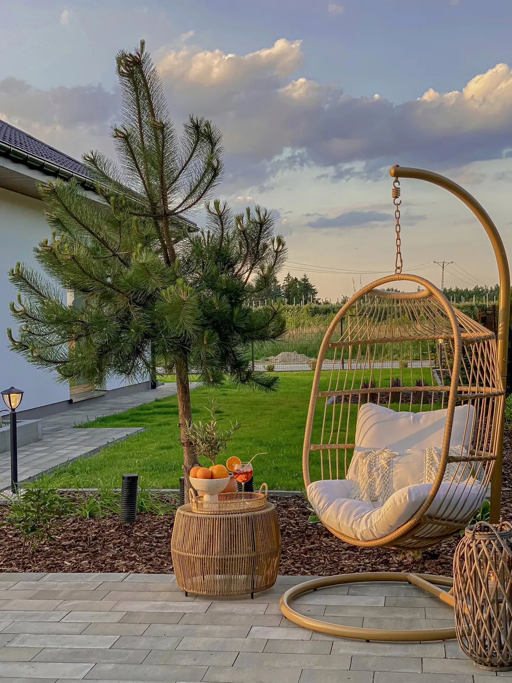 Hanging Chair with Stand ALBA PE Rattan Natural_809870