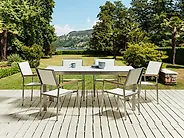 Garden Dining Set 6 Seater COSOLETO/GROSSETO Tempered Glass Marble Effect White Marble_1183729