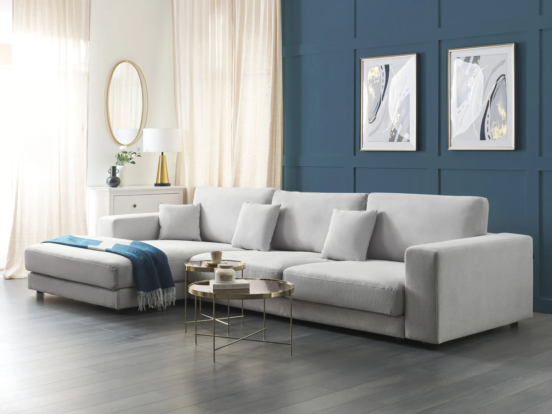 Corner Sofa 5 Seater LOFOTEN Fabric Light Grey Right Hand_900479