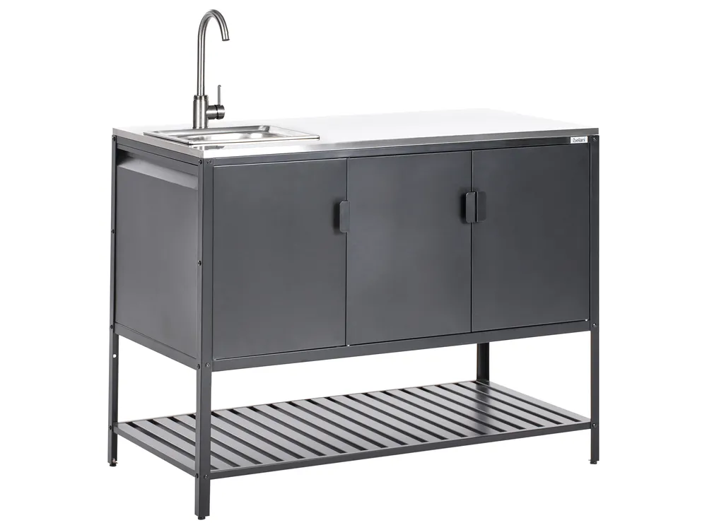 3 Piece Outdoor Kitchen Set with Sink MAENZA Black Metal_981515