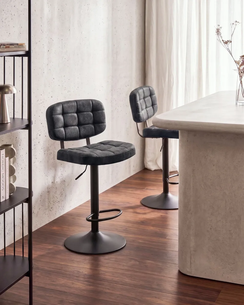 Set of 2 Bar Stools TILTON Swivel Faux Suede Black_1078877