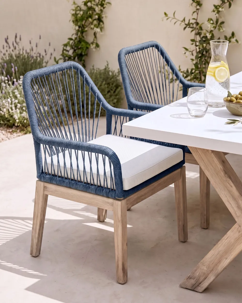 Set of 2 Garden Chairs with Cushions OLBIA Navy Blue