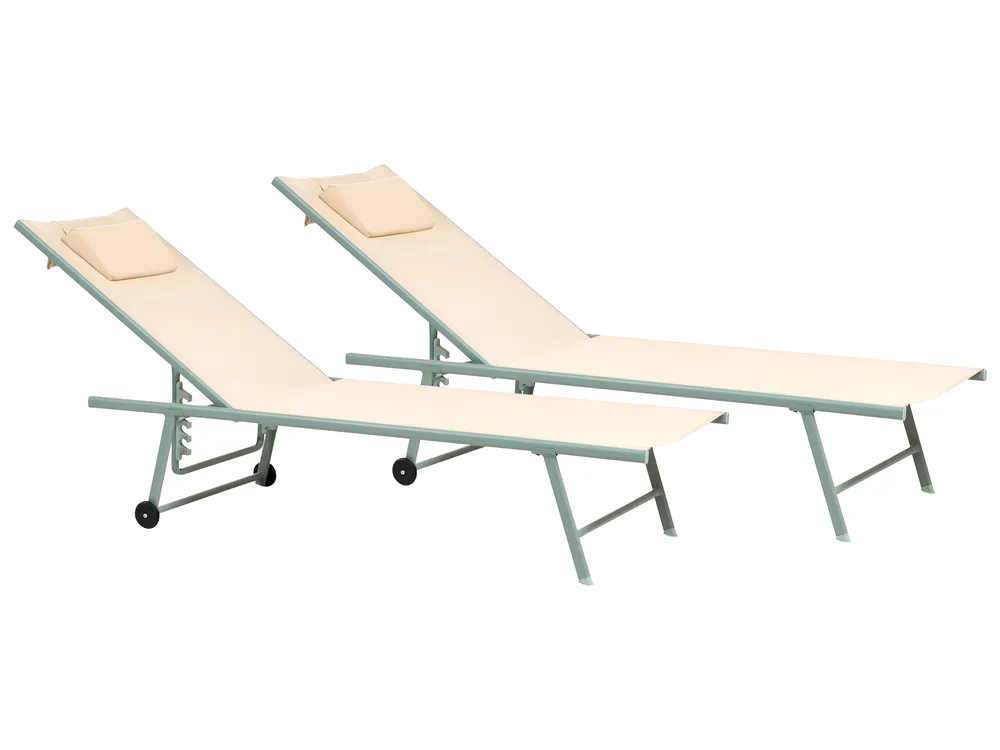 Set of 2 Sun Loungers SORONI Reclining Metal Beige