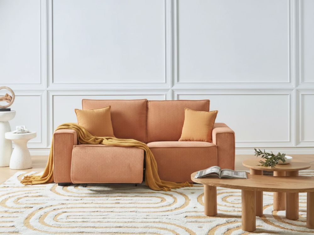 Elektrisk reclinersofa 2-seters NUKARI Kordfløyel Oransje