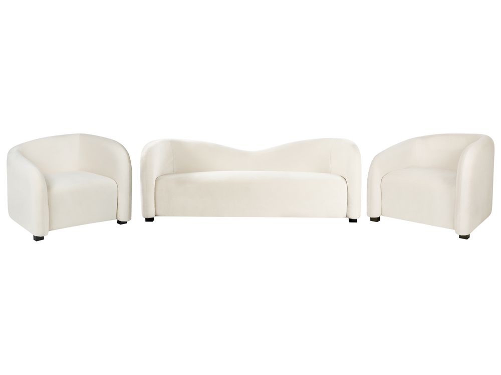 Living Room Set 5 Seater VELTADA Velvet Off-White