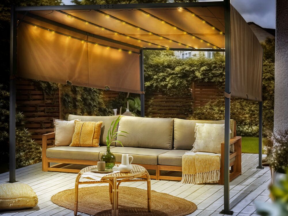 Gazebo LED PARGA 310 cm x 310 cm Metal Brown