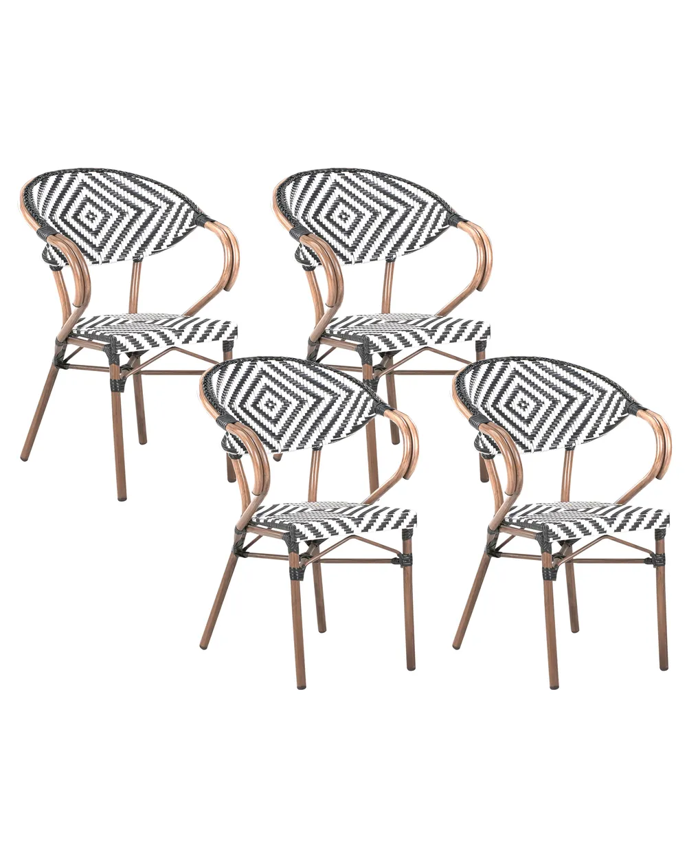 Set of 4 Garden Chairs CASPRI PE Rattan Black/ White