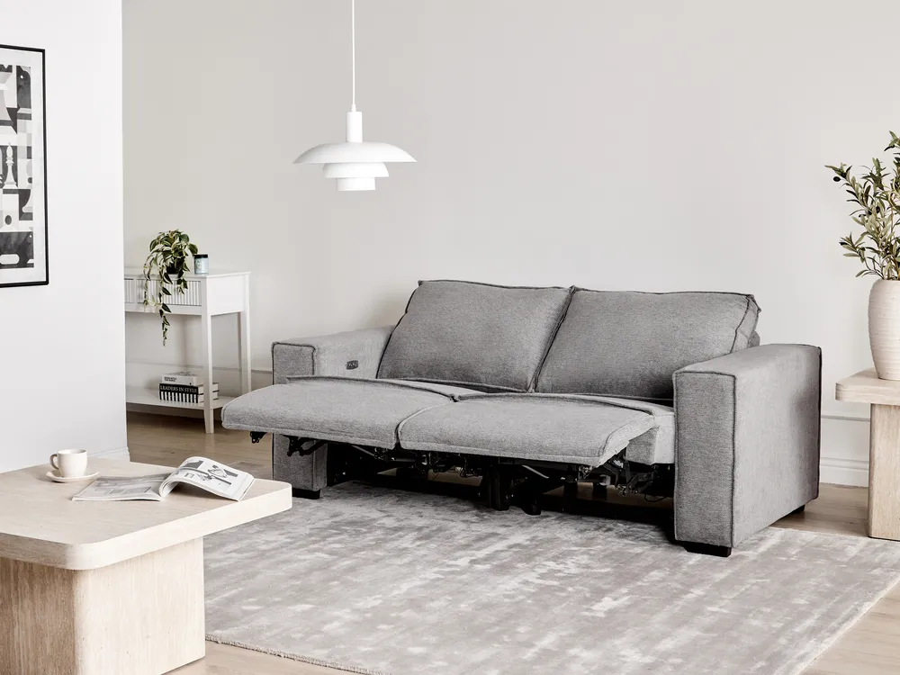 Electric Recliner Sofa 2 Seater NUKARI Fabric Grey_999341