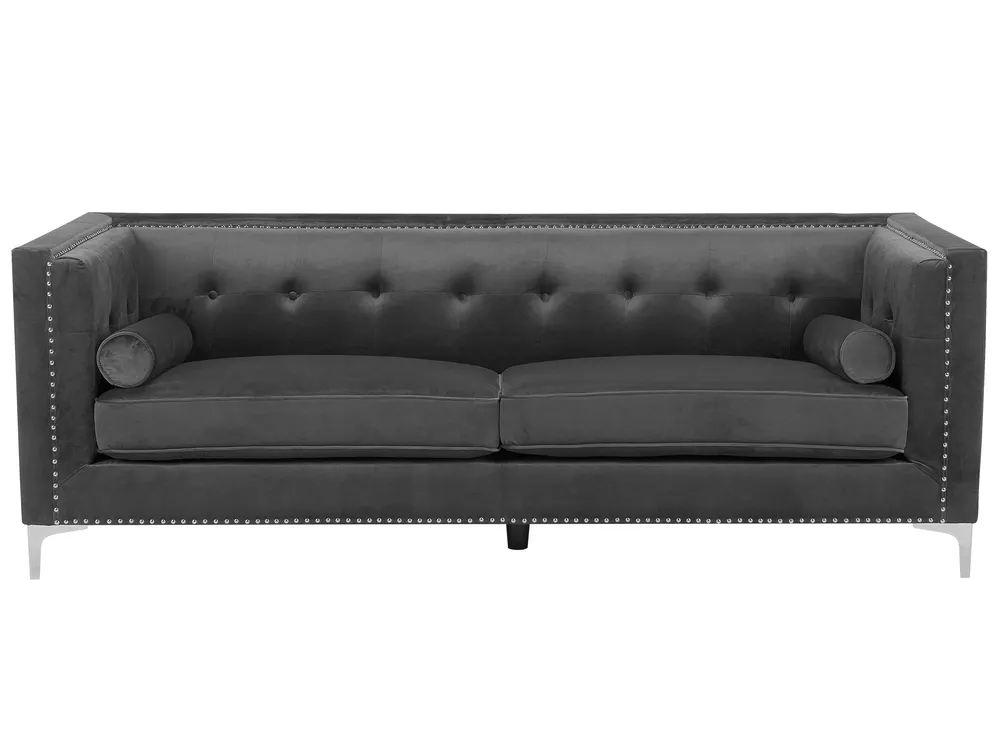 Sofa 3 Seater AVALDSENES Velvet Dark Grey