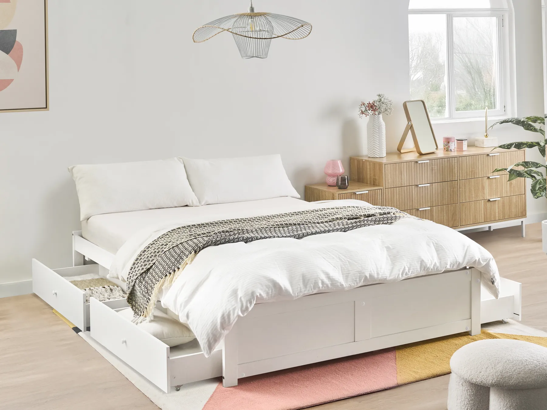 Bed with Storage Drawers without Headboard BRUX White 180 x 200 cm (EU Super King)_1021257