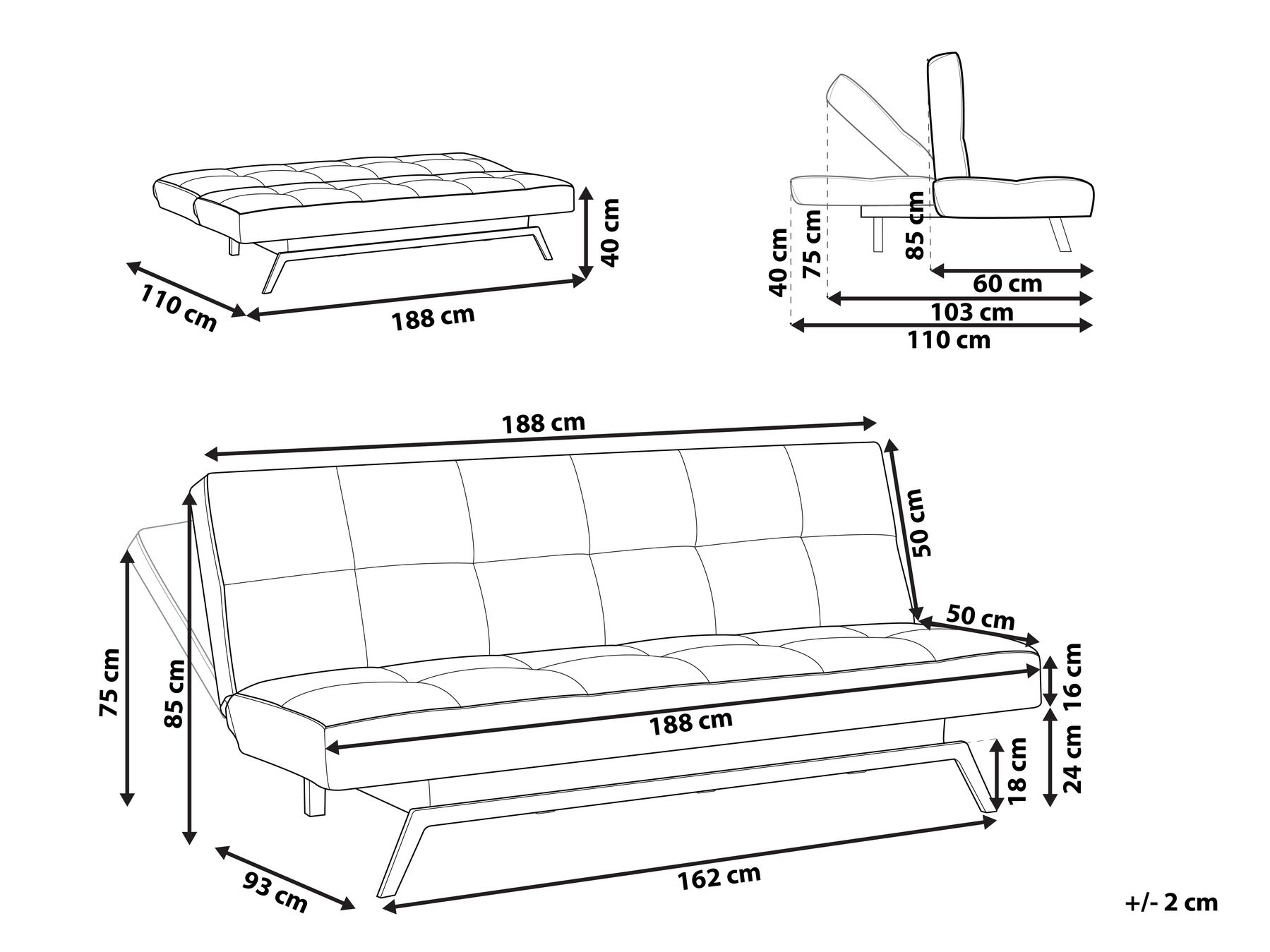 Sofa Bed 3 Seater LEEDS Fabric Multicolour_764863