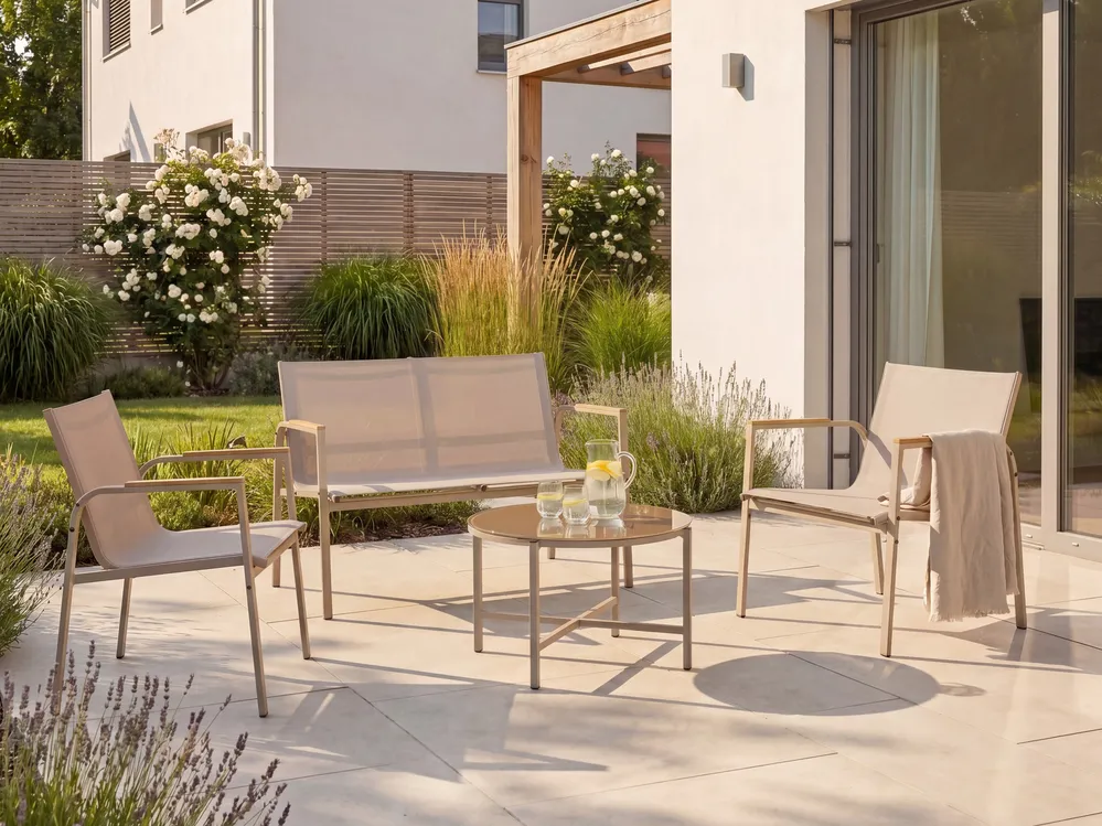 Garden Lounge Set with Table 4 Seater LEDRO Metal Beige