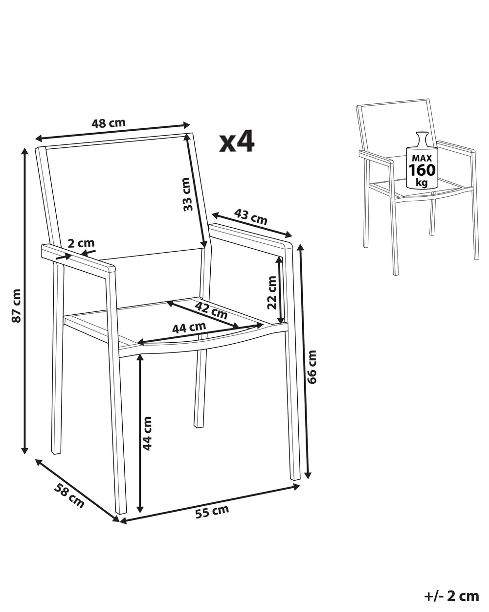 Set of 4 Garden Chairs GROSSETO Stainless Steel Grey_818400