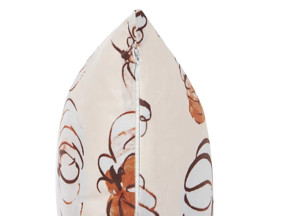 Set med 2 prydnadskuddar CUCURBITA 45 x 45 cm Sammet Beige Växtmotiv_830072