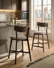 Set of 2 Bar Chairs HOLLY Wood Brown/ Beige_1074472
