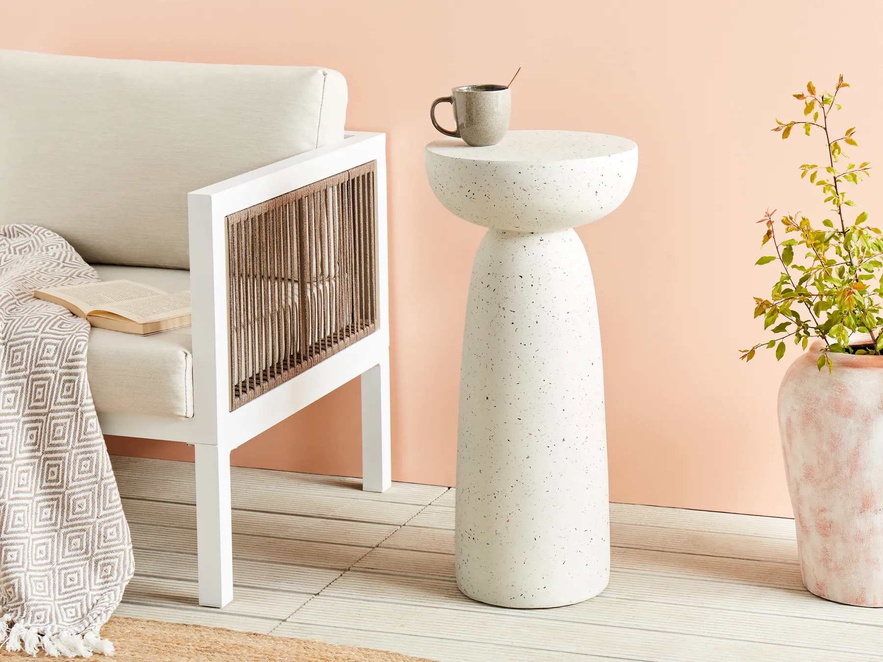 Sidobord CADINI 33 cm 33 cm Terrazzoeffekt Off-White_918865