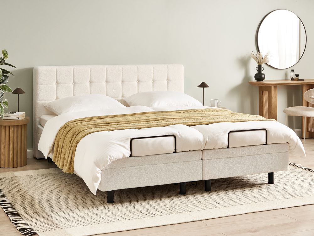 Justerbar säng Bouclé DUKE 180 x 200 cm Off-White
