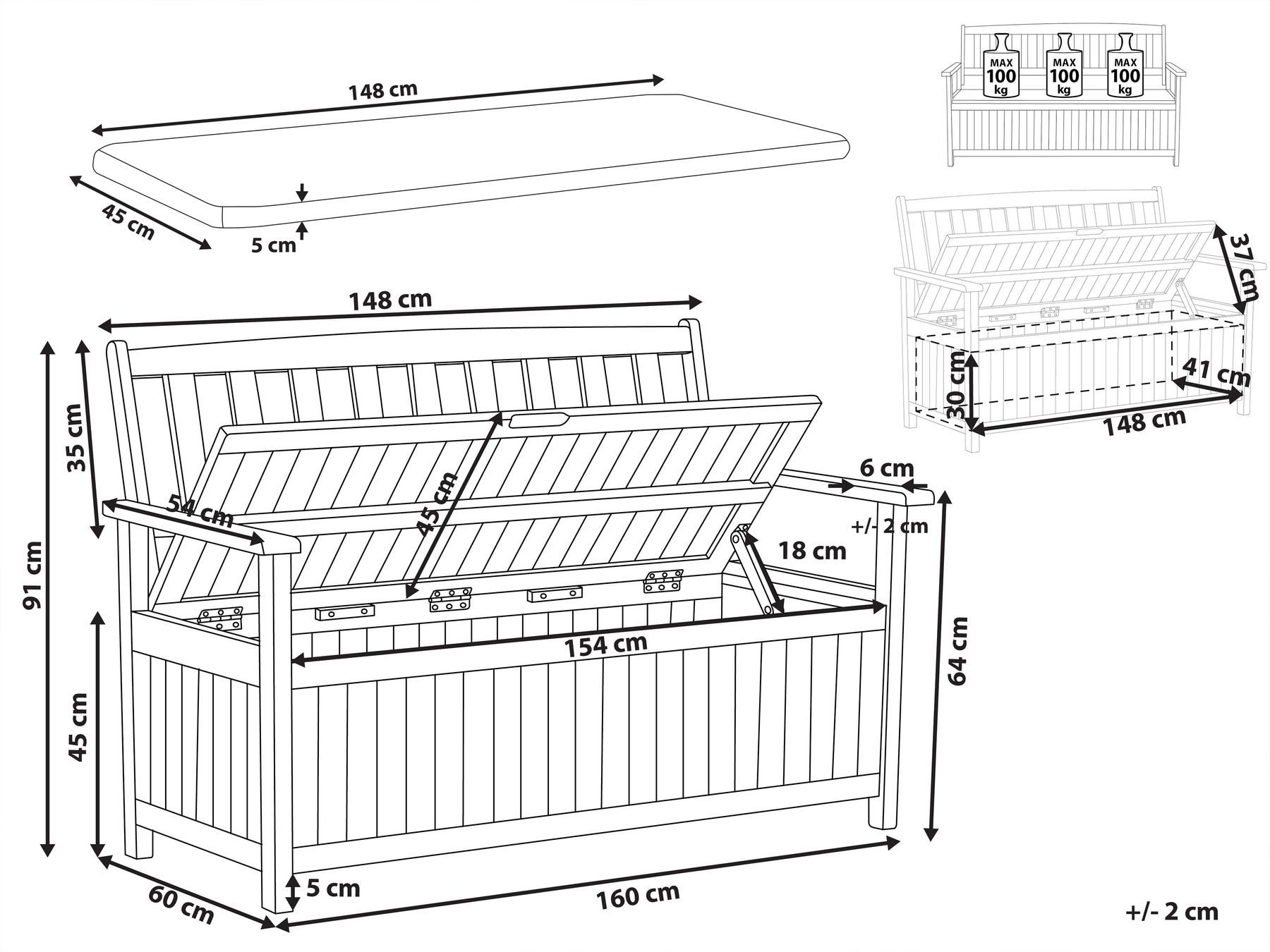 Garden Bench with Cushion SOVANA 160 cm with Storage Acacia Wood Beige_1109820
