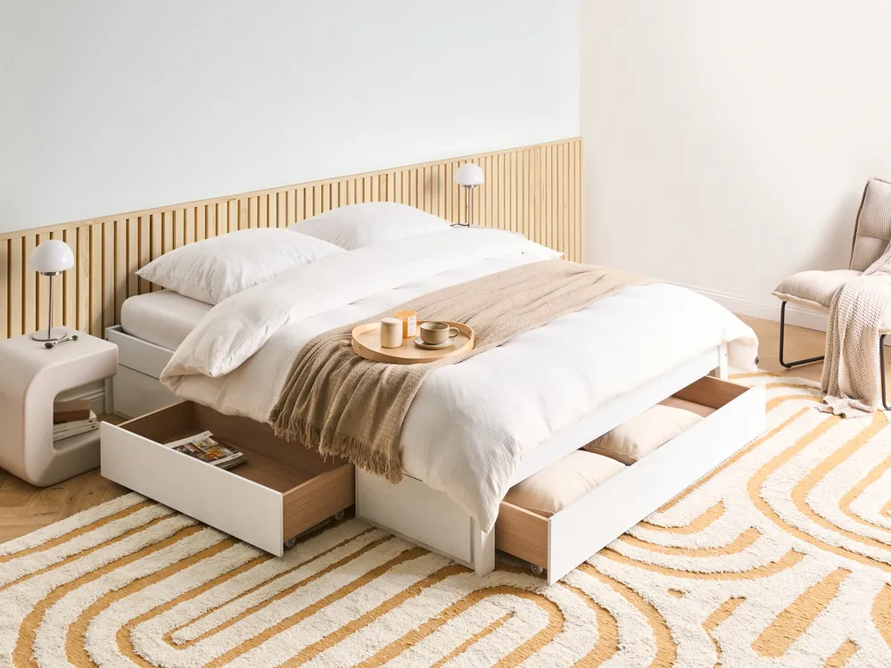 Bed with Storage Drawers without Headboard GIAT Wood White 160 x 200 cm (EU King Size)_1023311