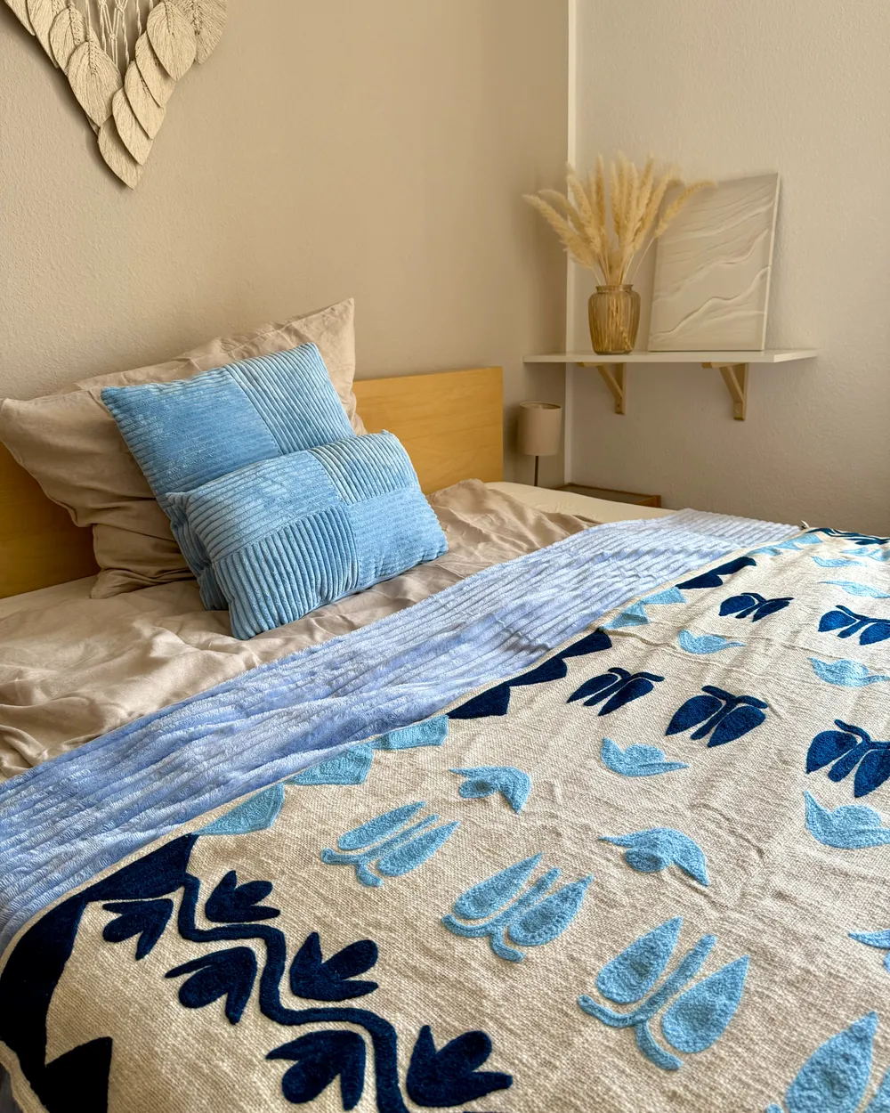 Set of 2 Decorative Cushions MILLET 43 x 43 cm Corduroy Blue Geometric Pattern_982418