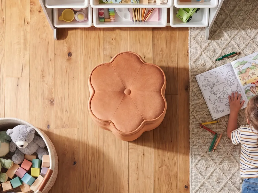 Kids Storage Pouffe FLOWER Flower Velvet Orange_1081986