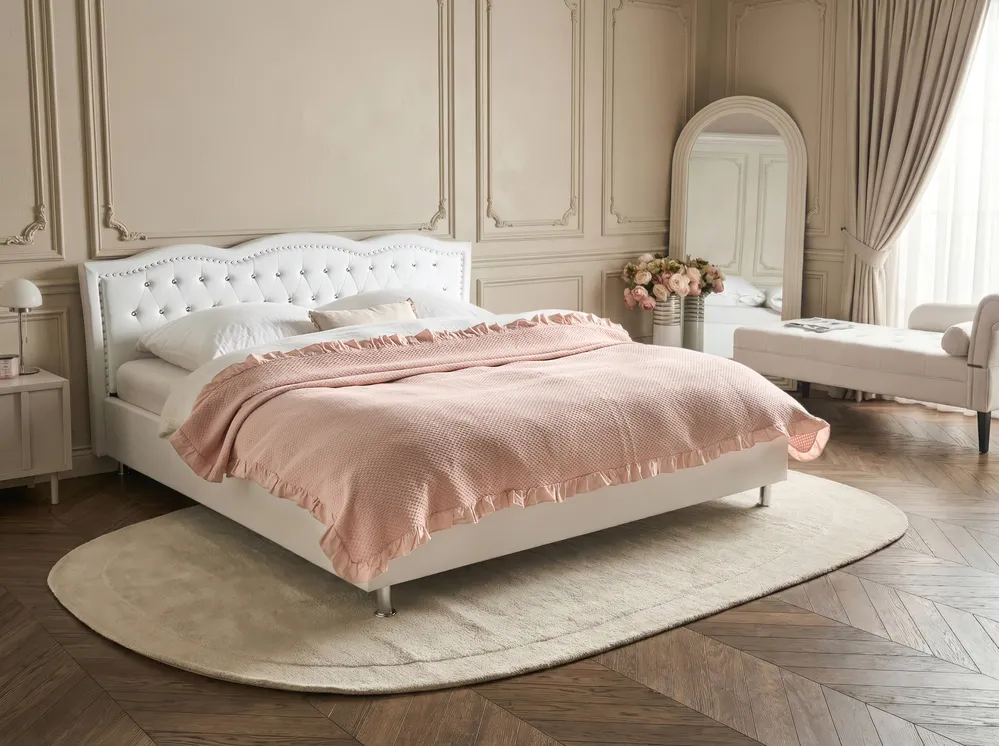 Faux Leather Bed White METZ Various Sizes