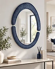 Väggspegel MASSAY 53 cm 90 cm Sammet Mörkblå_1183998