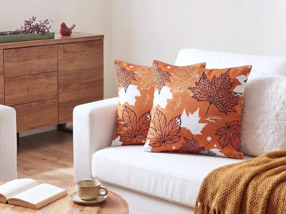 Throw Cushion POINSETTIA 45 x 45 cm Velvet Orange Plant Pattern