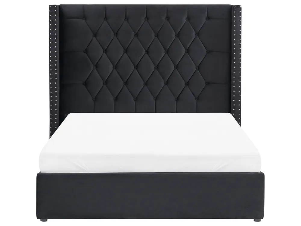 Ottoman Bed LUBBON Velvet Black 140 x 200 cm (EU Double)_833793