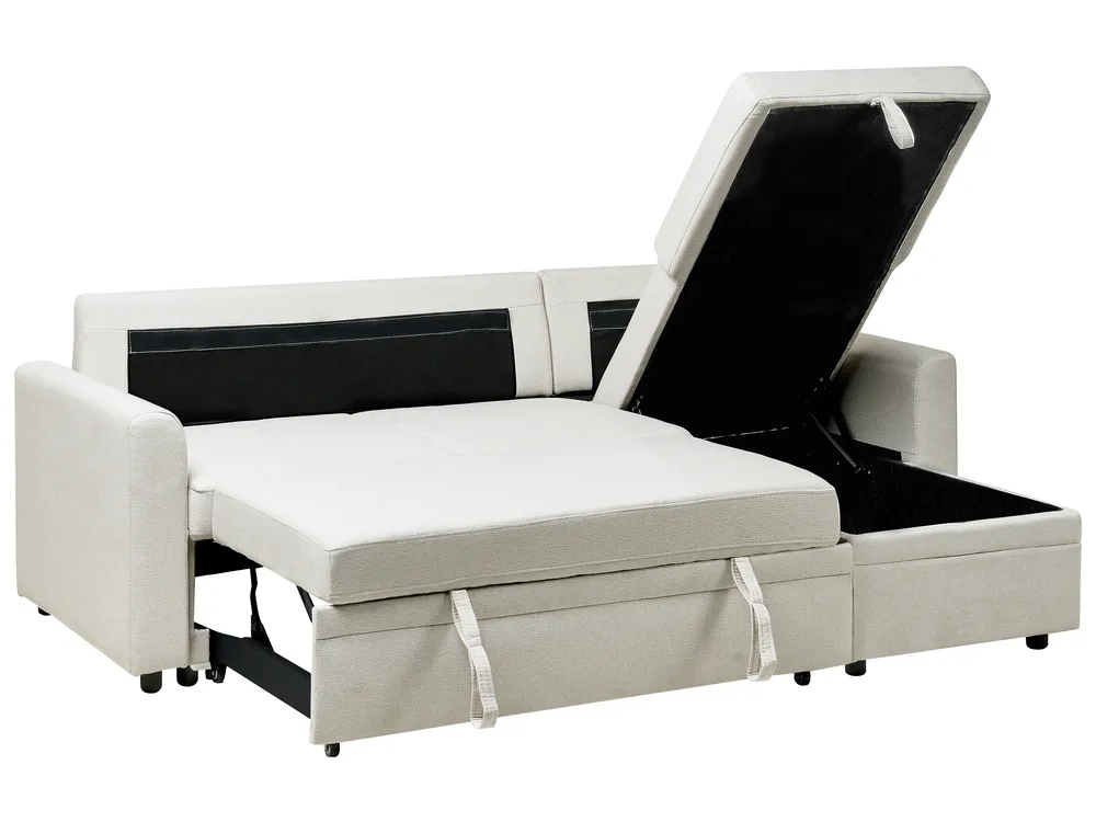 Corner Sofa Bed 3 Seater NASSJO Faux Linen Off-White Left Hand_999878