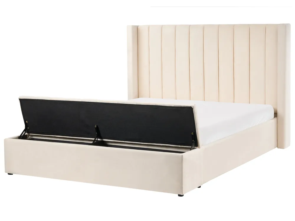 Waterbed with Storage Bench NOYERS Velvet Off-White 160 x 200 cm (EU King Size)