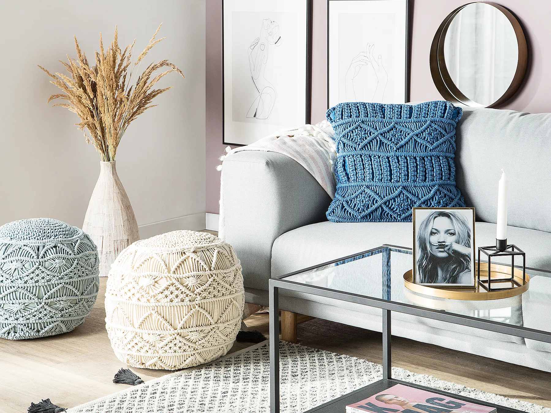 Throw Cushion KARATAS 45 x 45 cm Cotton Blue Solid_862823