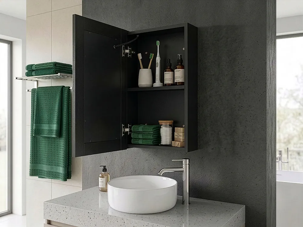 Väggmonterat badrumsskåp med spegel LED CAMERON 40 cm x 60 cm Svart_1173727